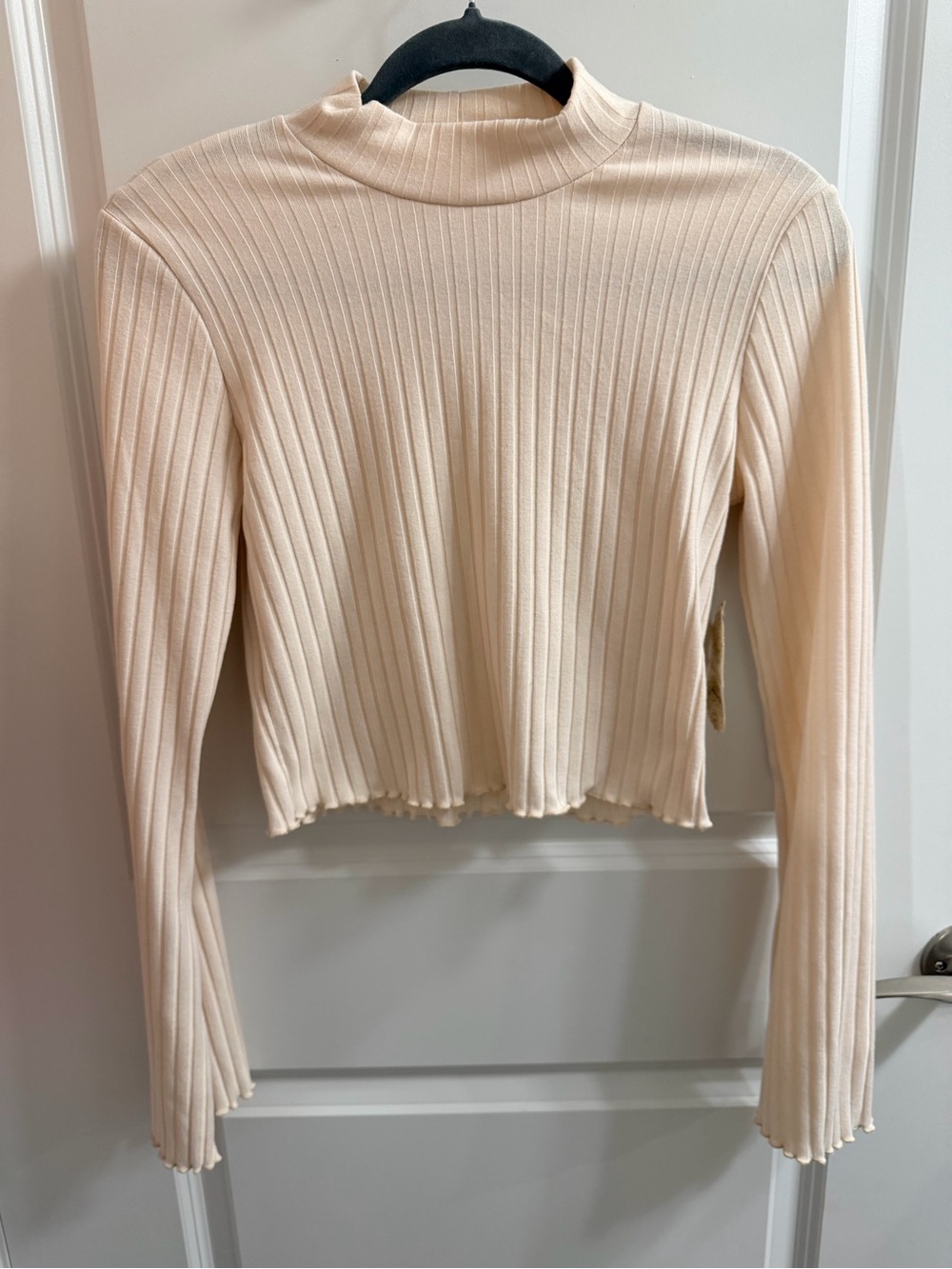 Altar'd State Cream Ribbed Mock Neck Long Sleeve Top